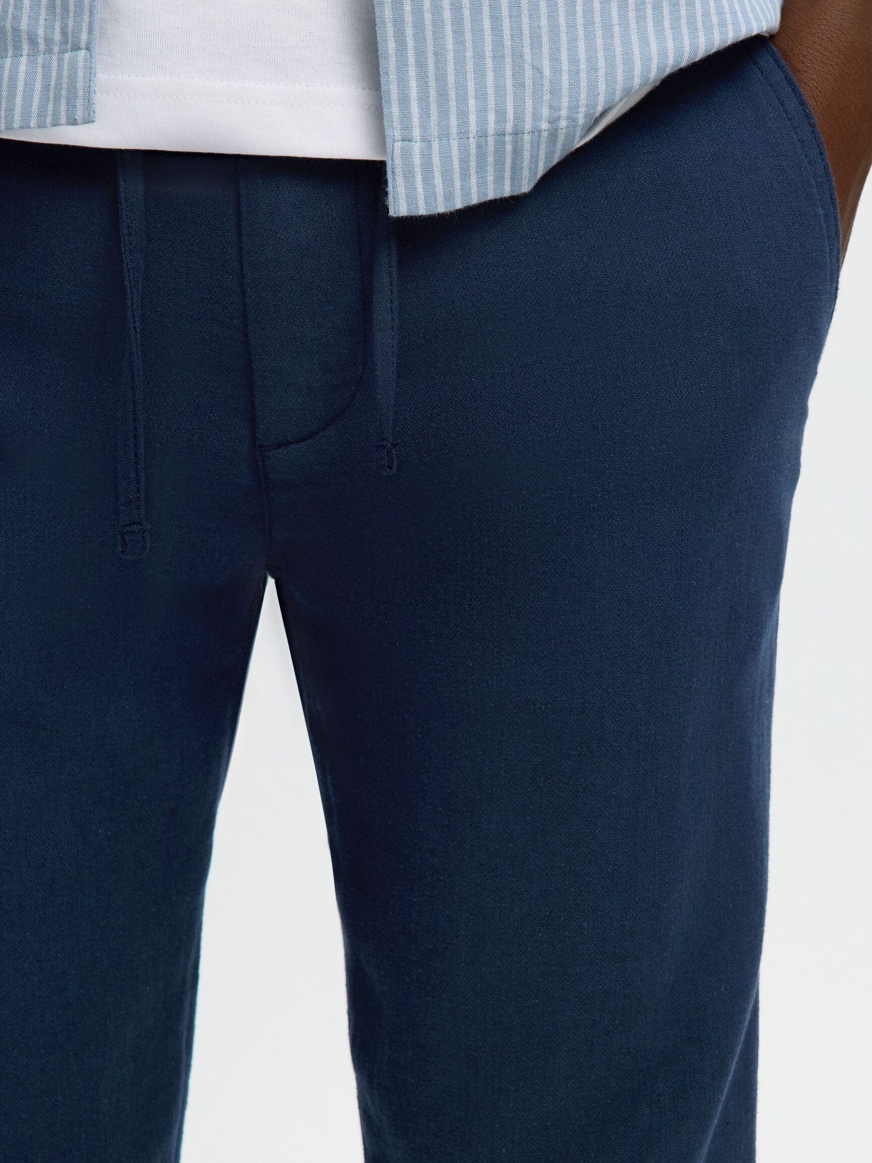 SLIM TAPERED LINEN BLEND TROUSERS, Dark Sapphire, highres