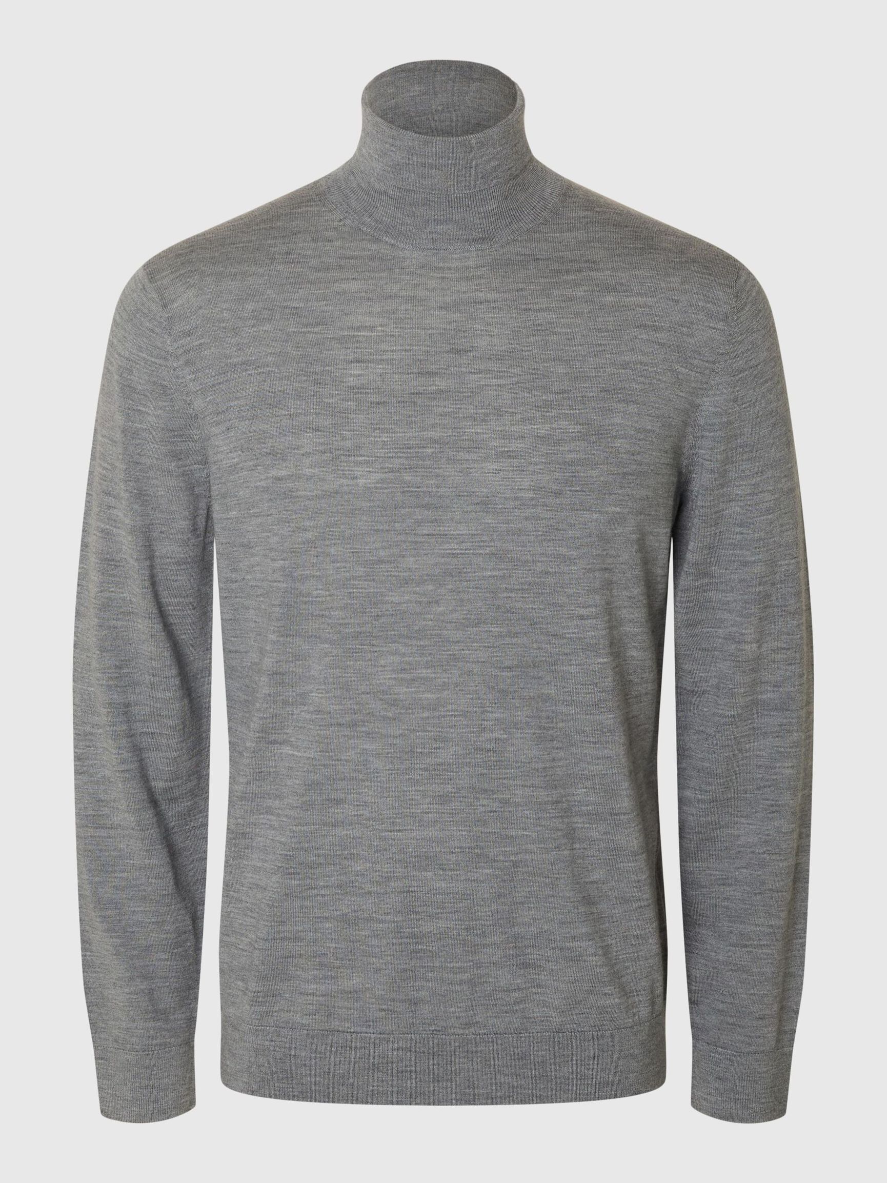 100% MERINO WOOL TURTLENECK, Medium Grey Melange, highres