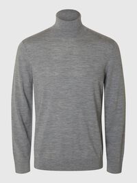 100% MERINO WOOL TURTLENECK, Medium Grey Melange, highres