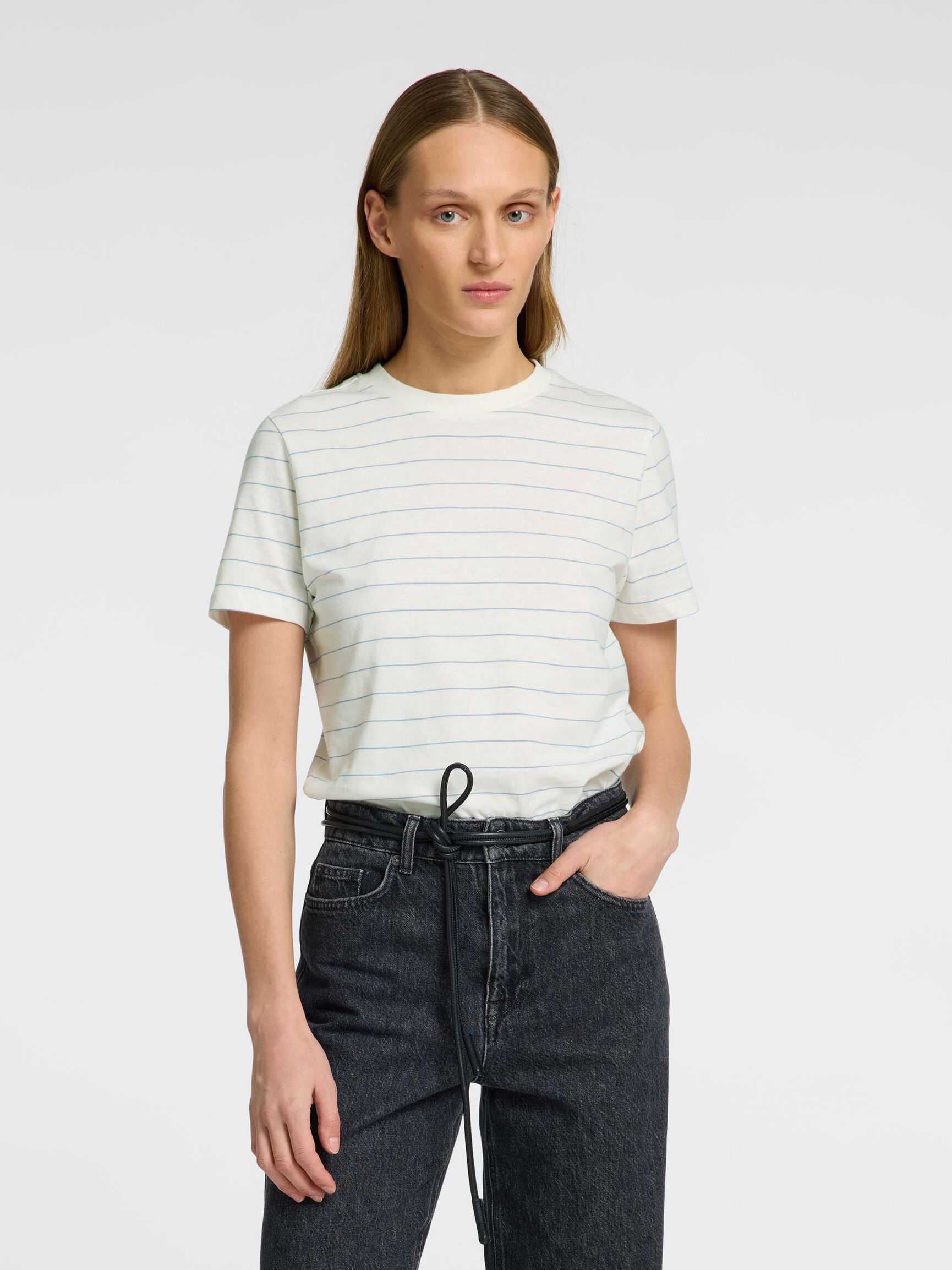 STRIPED COTTON T-SHIRT, Snow White, highres