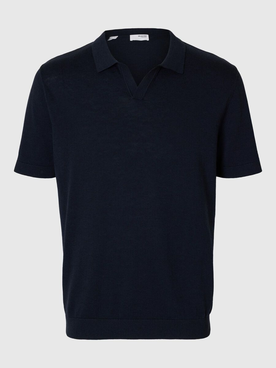 Selected SHORT SLEEVED KNITTED POLO SHIRT, Sky Captain, highres - 16096197_SkyCaptain_001.jpg