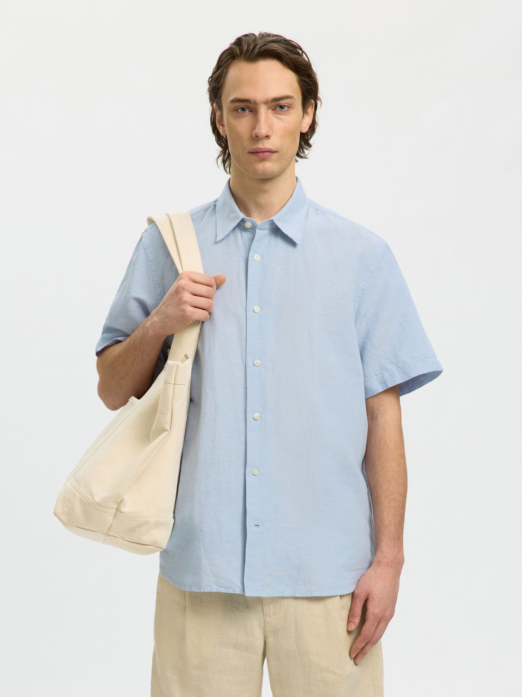 REGULAR FIT LINEN-BLEND SHIRT, Dusty Blue, highres