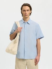 REGULAR FIT LINEN-BLEND SHIRT, Dusty Blue, highres
