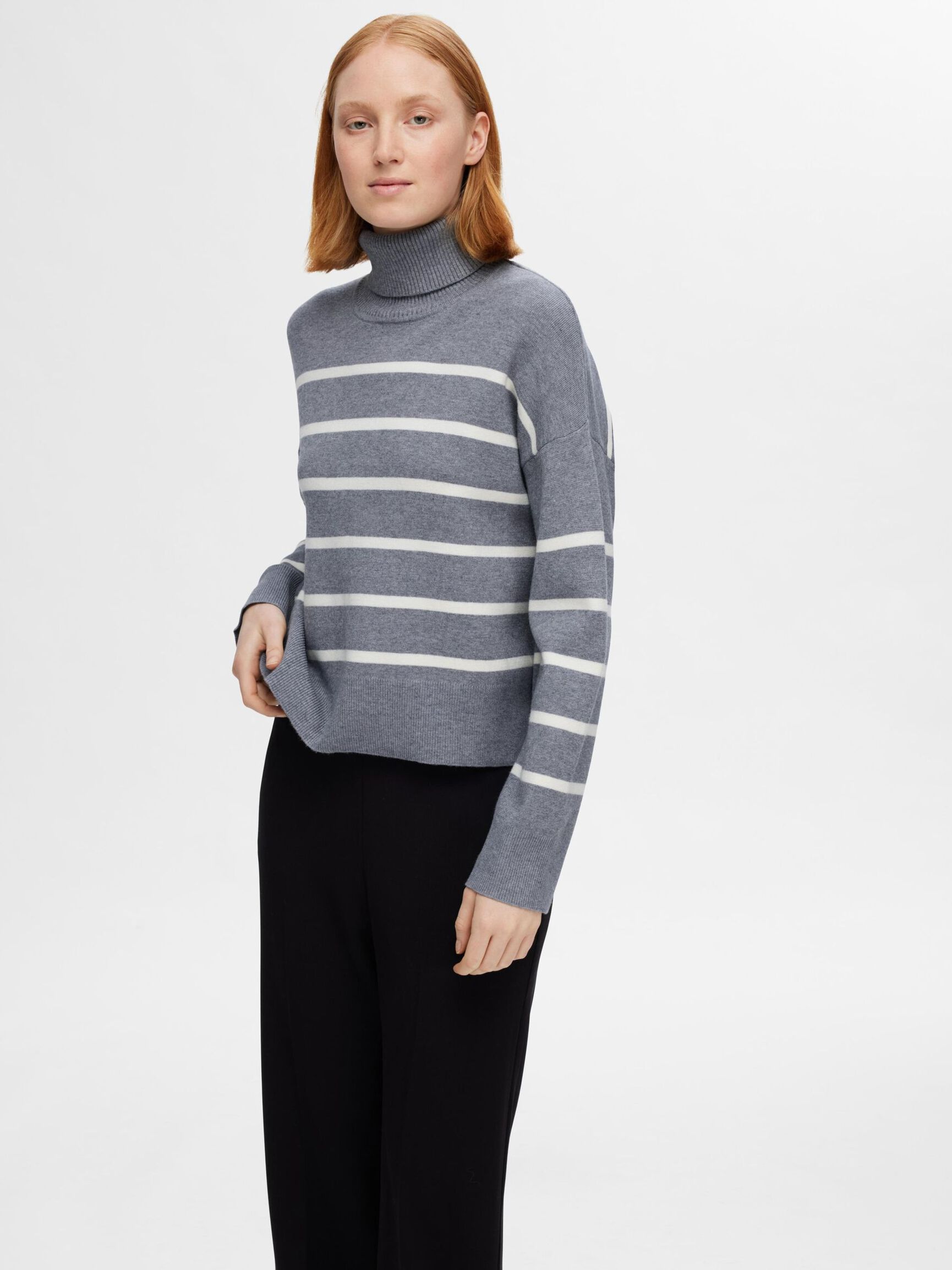 VISCOSE BLEND KNITTED JUMPER, Medium Grey Melange, highres