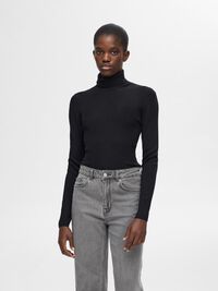 RIBBED WOOL BLEND TURTLENECK, Black, highres