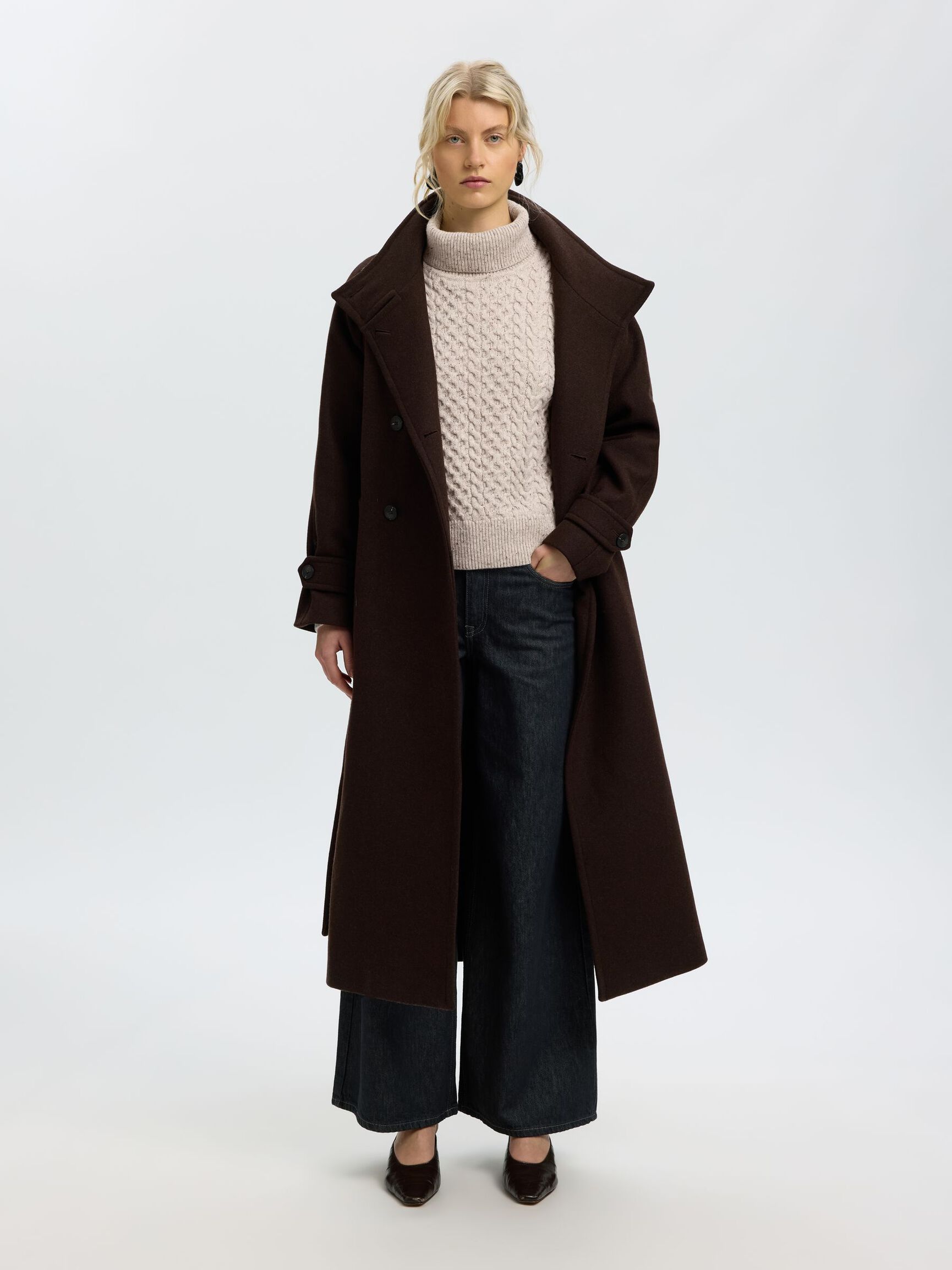 CABLE KNIT TURTLENECK, Birch, highres