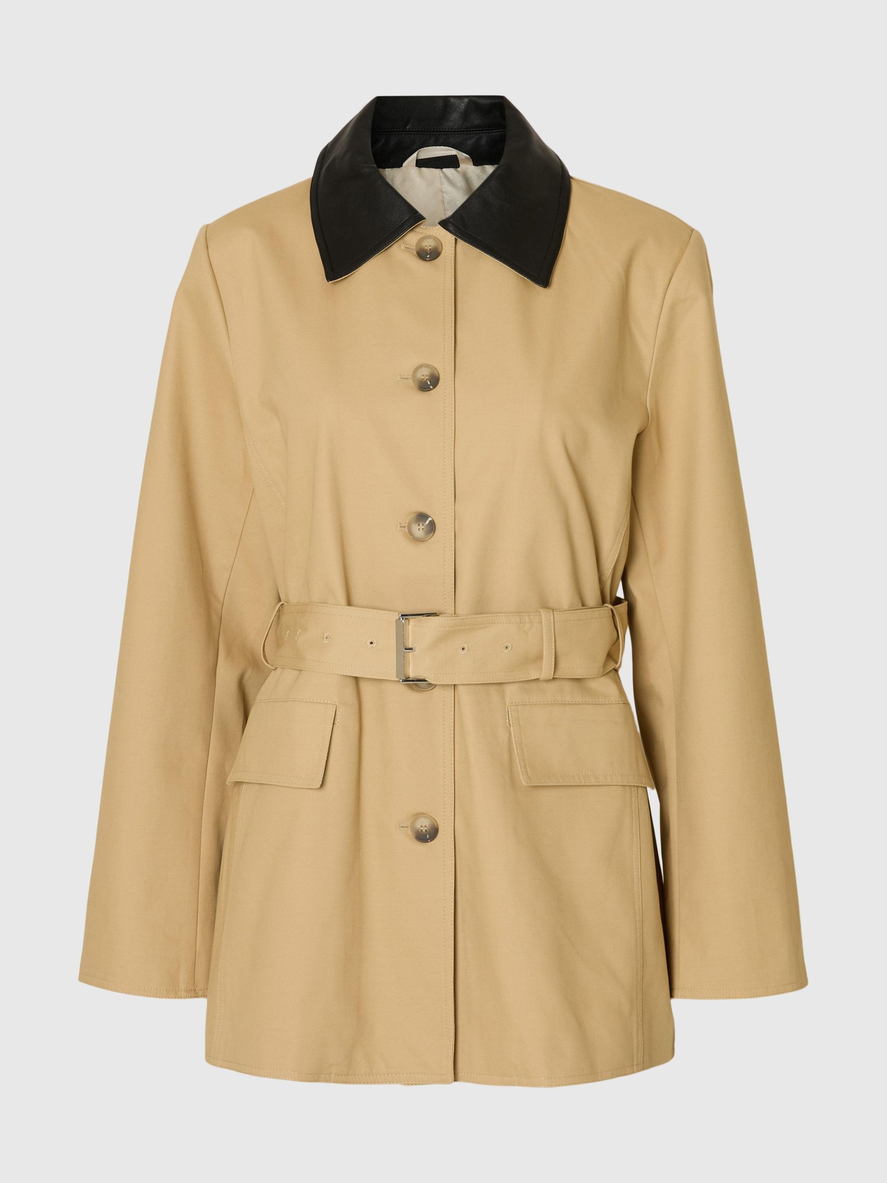 BELTED COTTON TRENCHCOAT, Travertine, highres