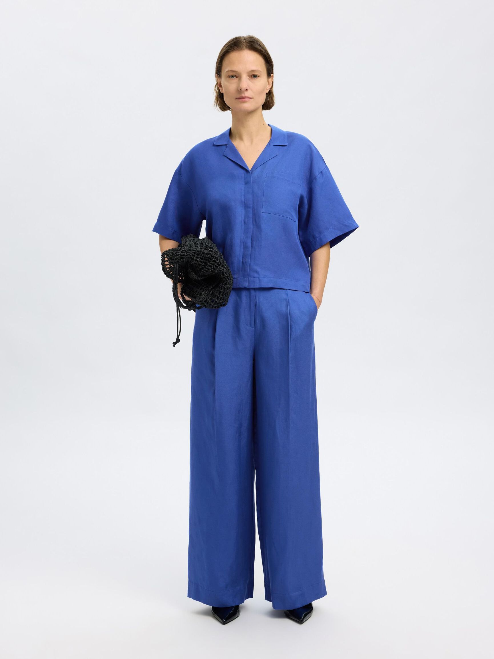 LEINENMIX KURZARMHEMD, Dazzling Blue, highres