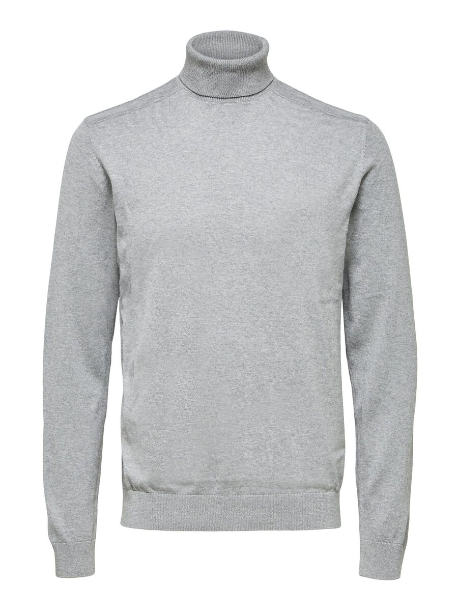 Selected LANGARM ROLLKRAGEN PULLOVER, Medium Grey Melange, highres - 16074684_MediumGreyMelange_001.jpg