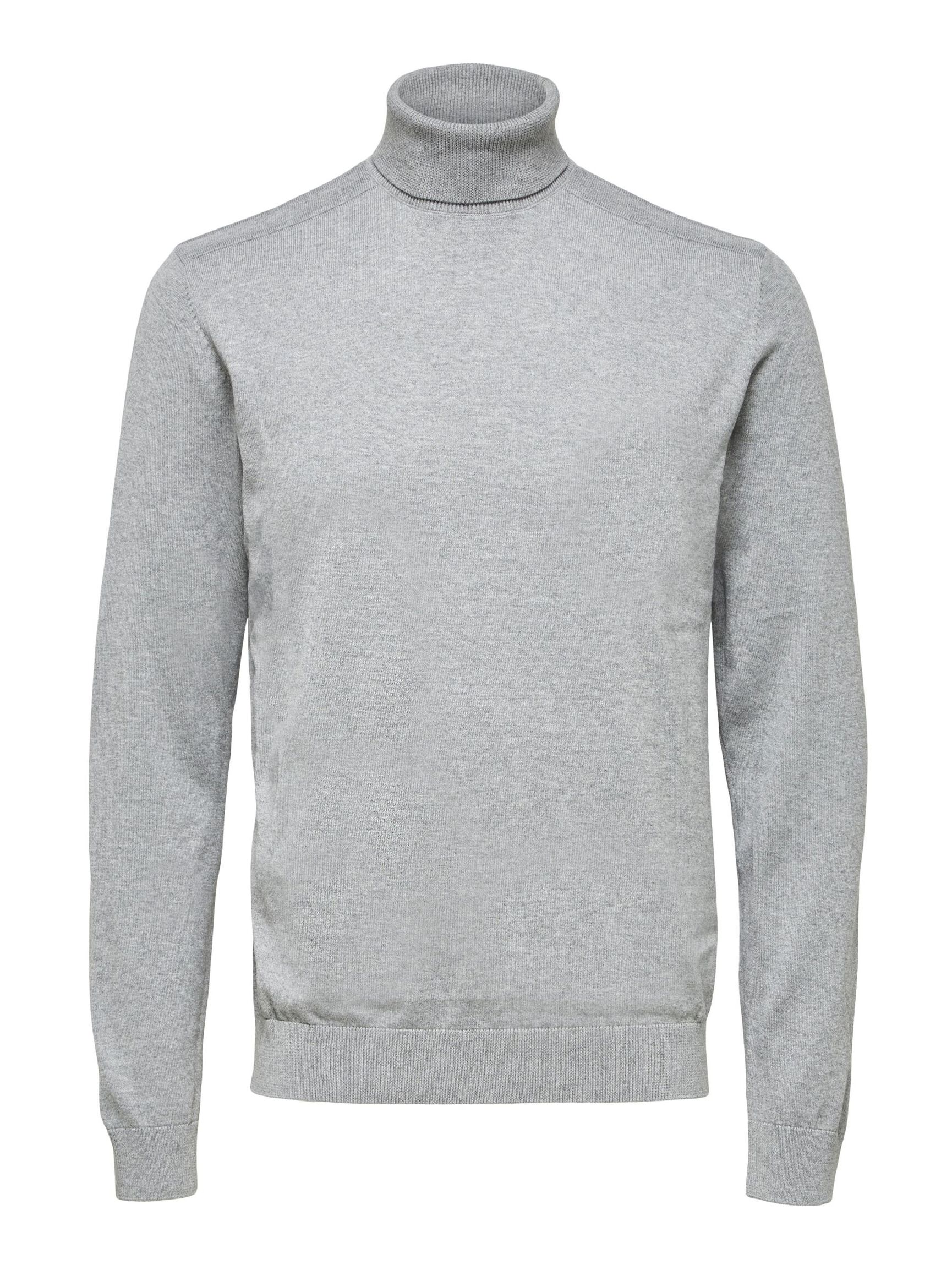 LONG-SLEEVED ROLL NECK PULLOVER, Medium Grey Melange, highres