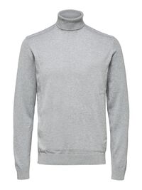 LONG-SLEEVED ROLL NECK PULLOVER, Medium Grey Melange, highres