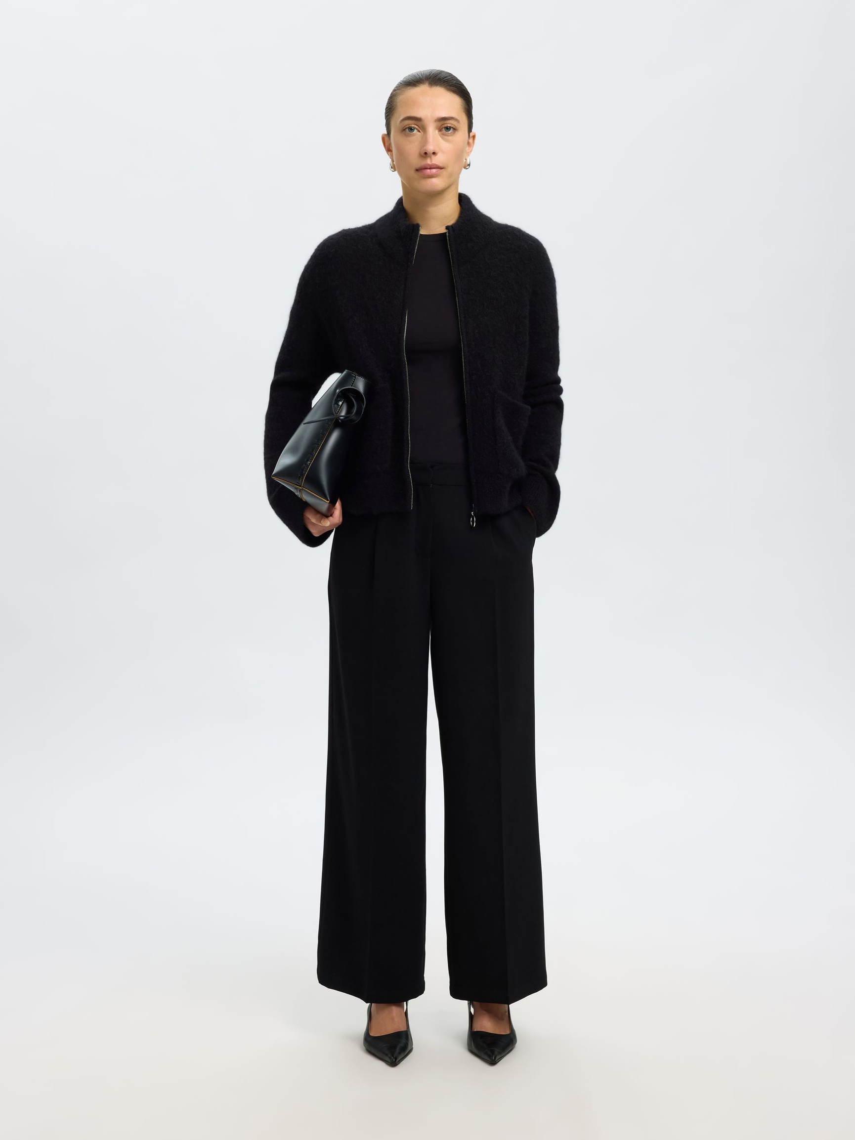 WOOL BLEND CARDIGAN, Black, highres