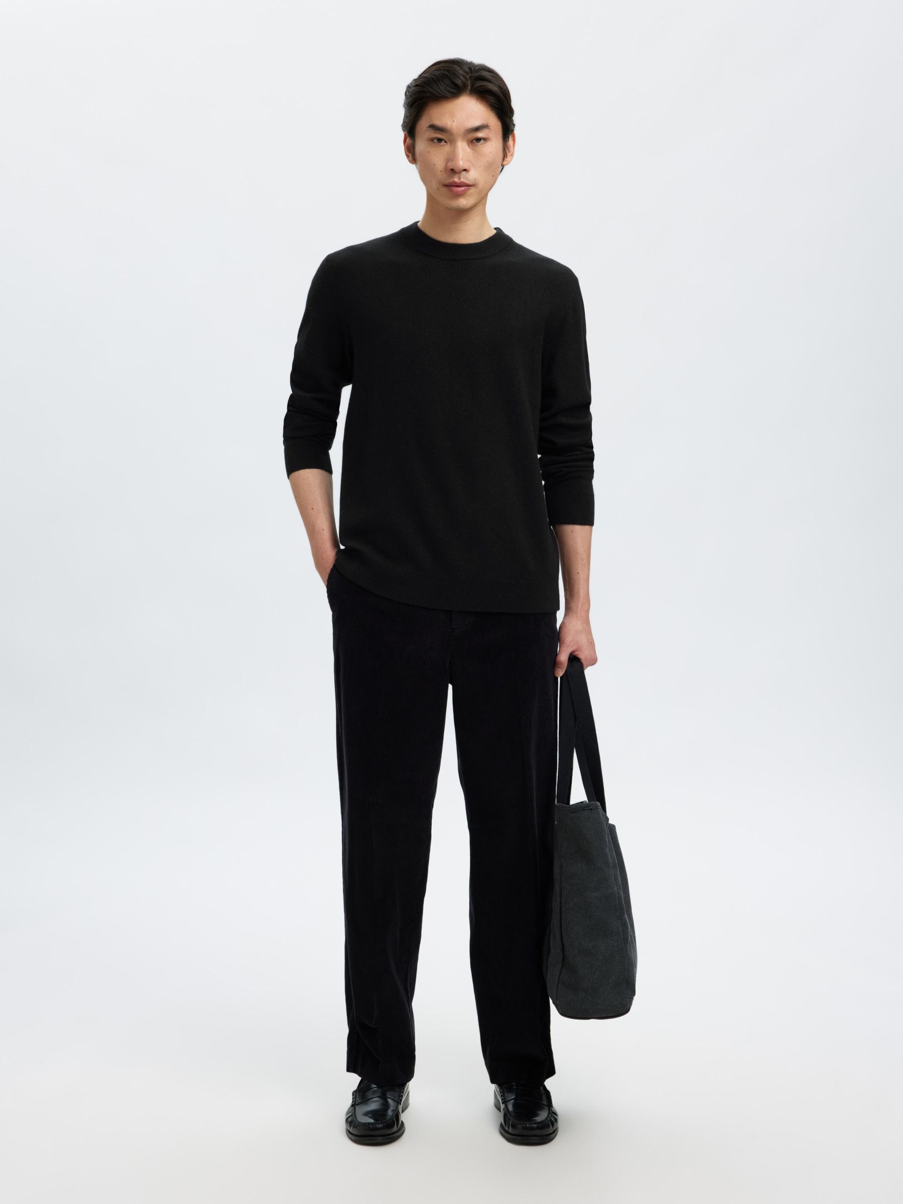 100% MERINO WOOL PULLOVER, Black, highres