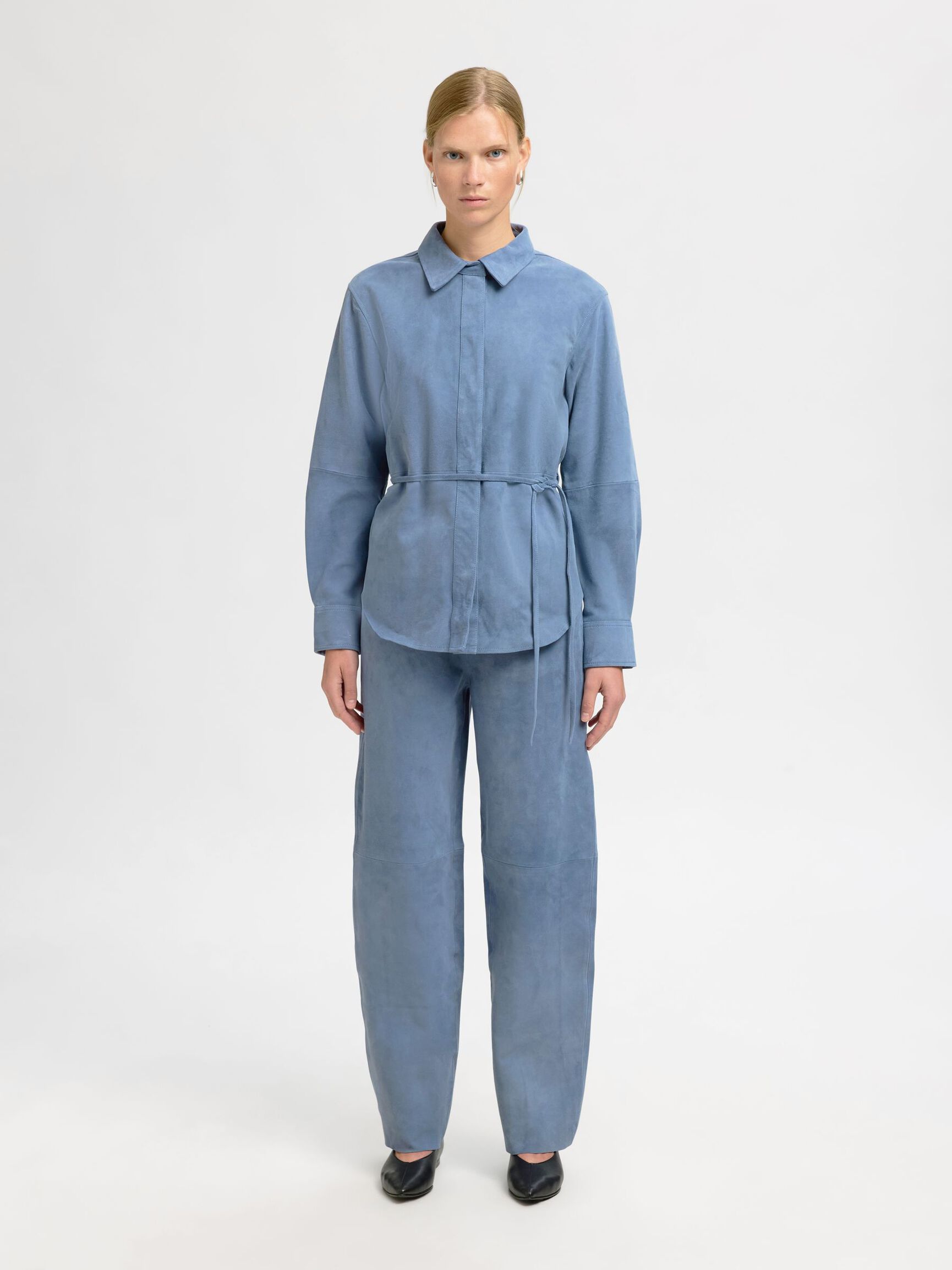 SUEDE TROUSERS, Blue Mirage, highres