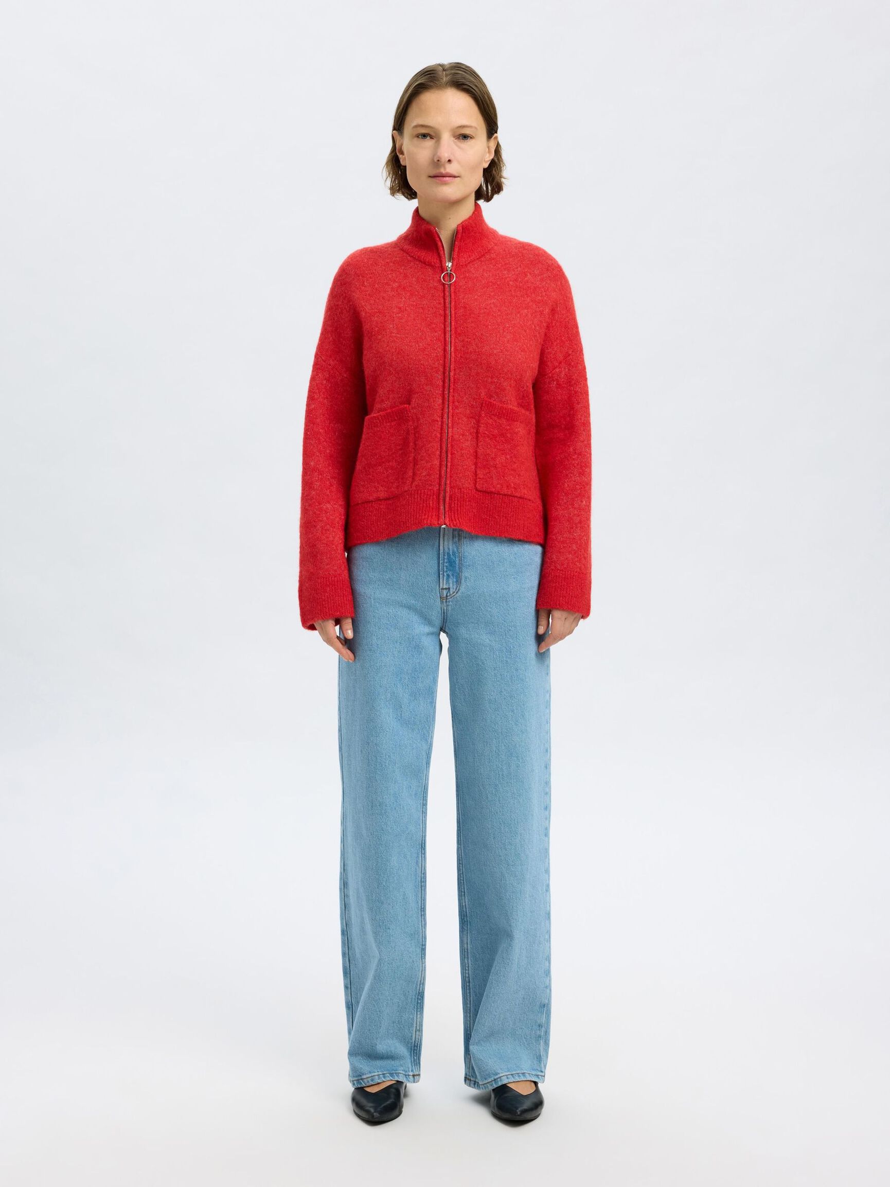 WOOL BLEND CARDIGAN, Flame Scarlet, highres