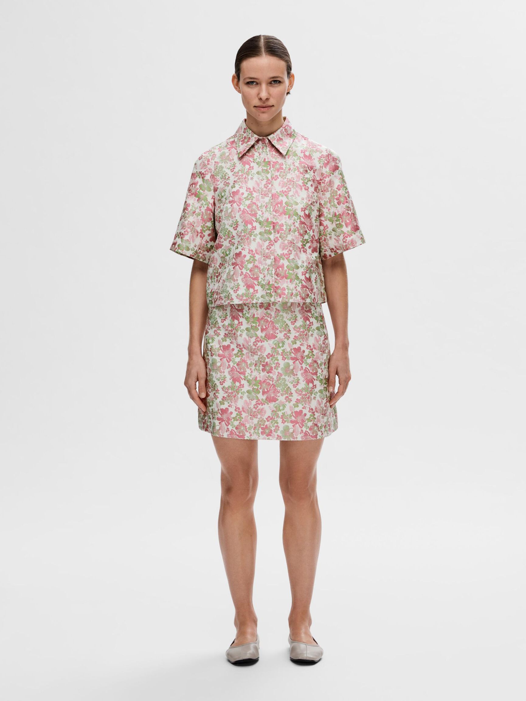 FLORAL JACQUARD MINI SKIRT, Snow White, highres