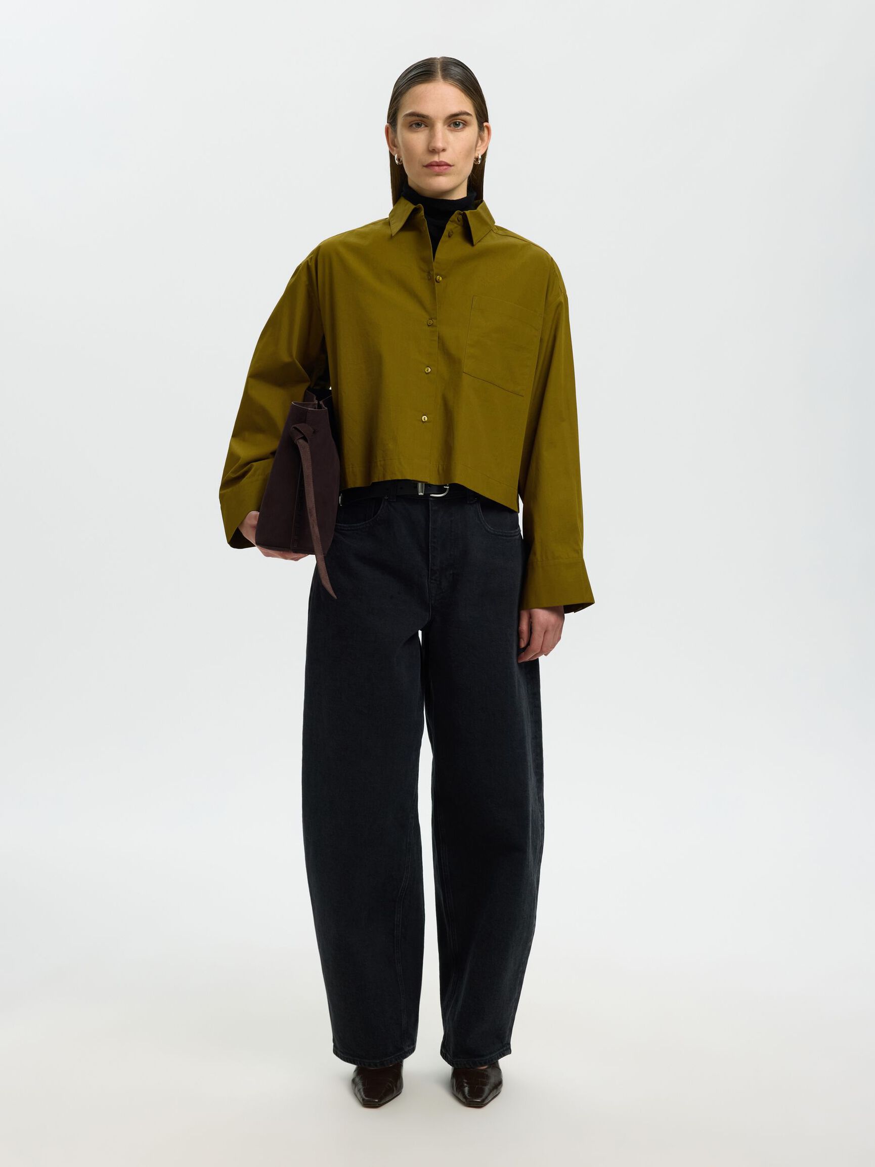 BOXY FIT CROPPED BLOUSE, Fir Green, highres