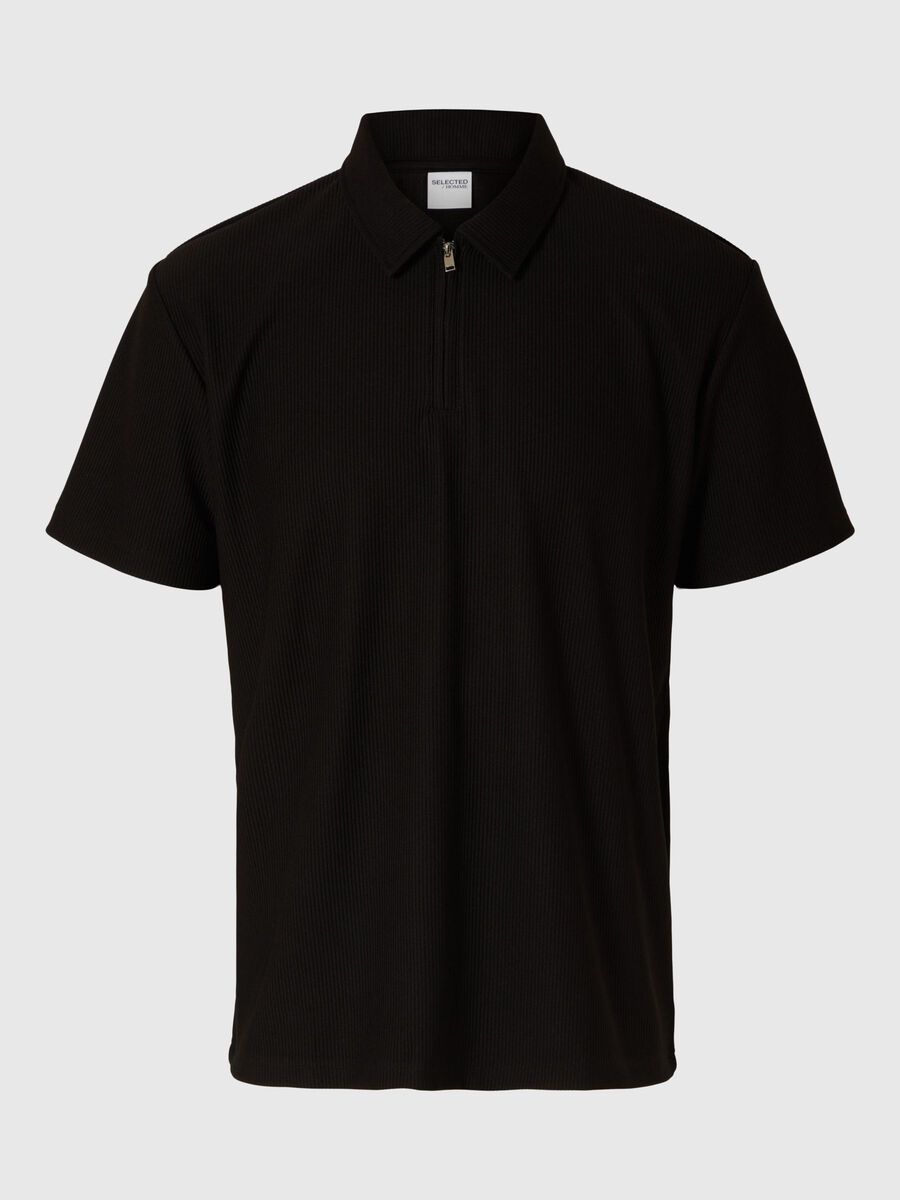 Selected HALF-ZIP PLISSEE POLO SHIRT, Black, highres - 16094291_Black_001.jpg