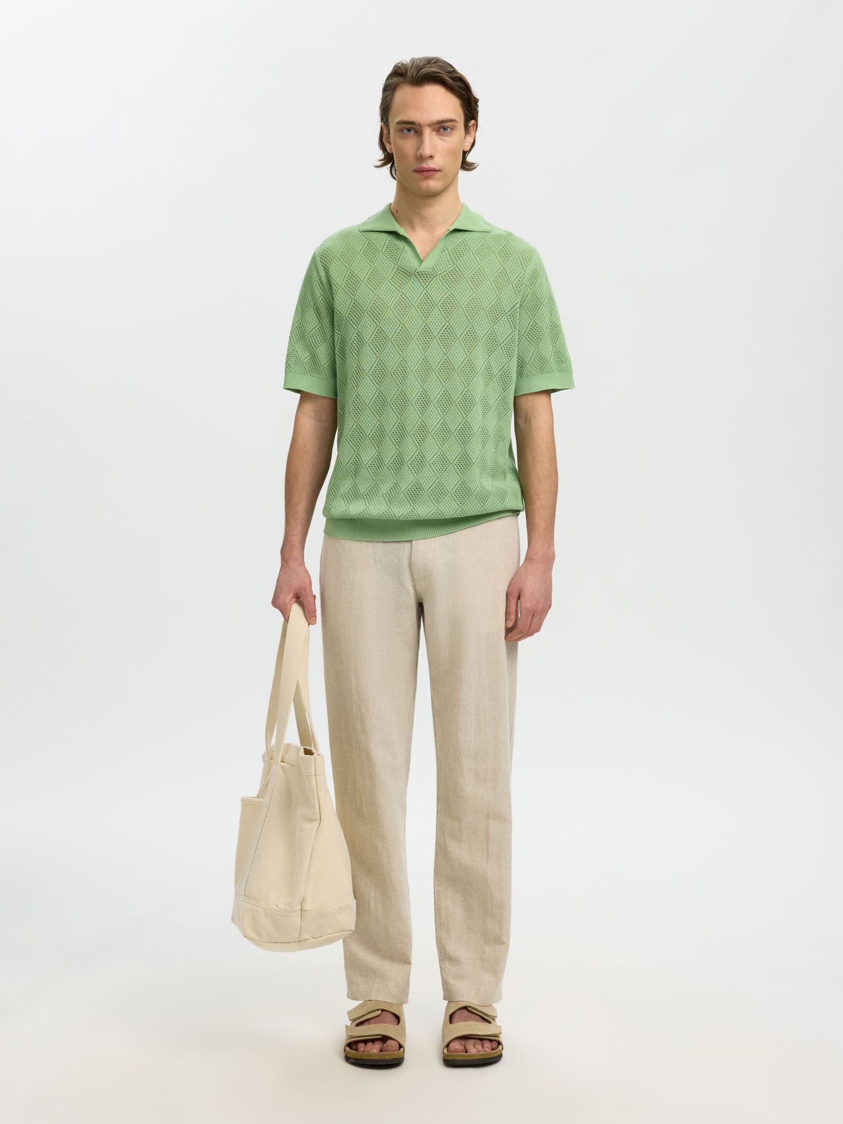SHORT SLEEVED KNITTED POLO SHIRT, Aspen Green, highres