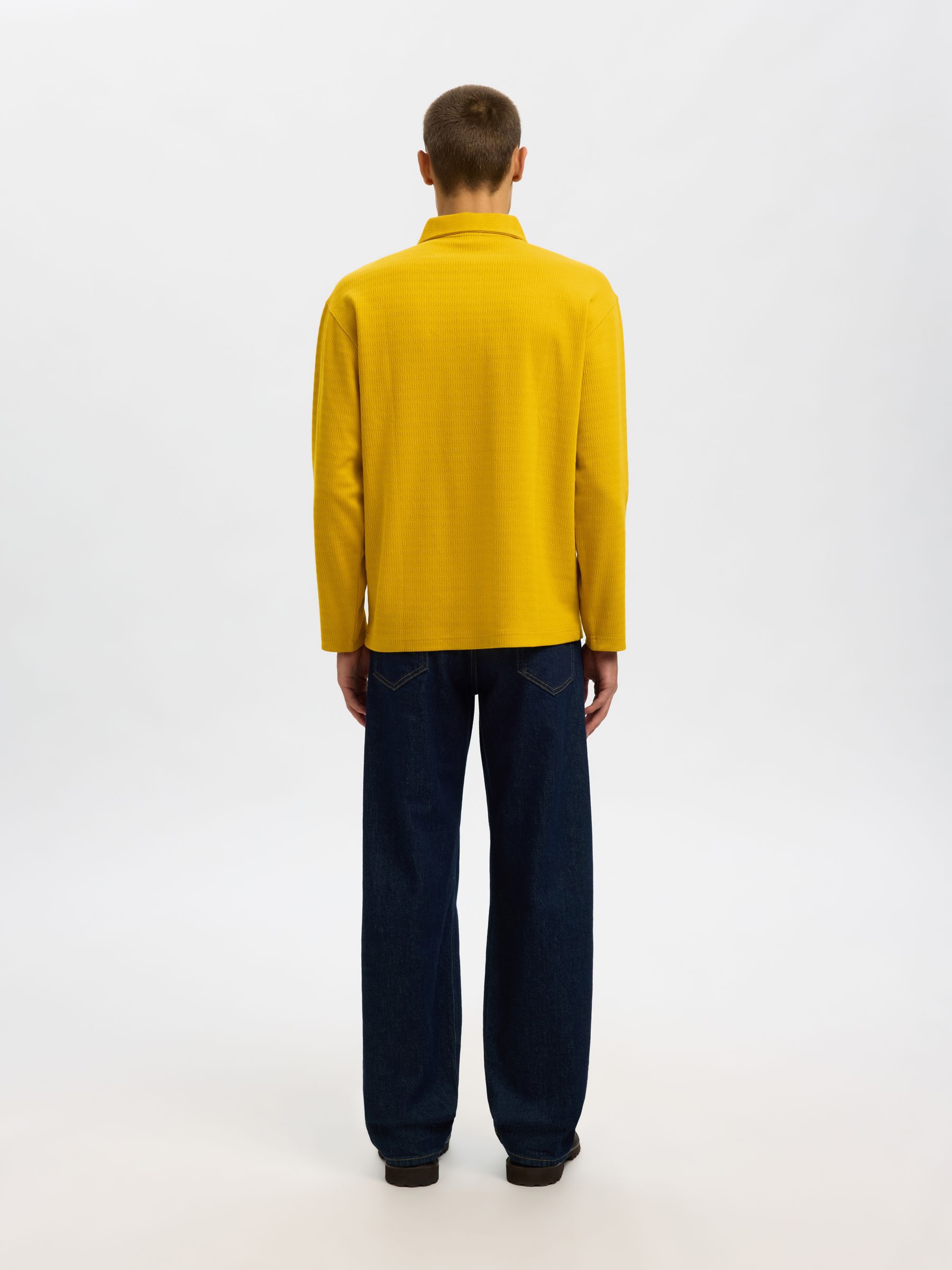 100% BAUMWOLL LANGARM-POLOSHIRT, Gold Flake, highres