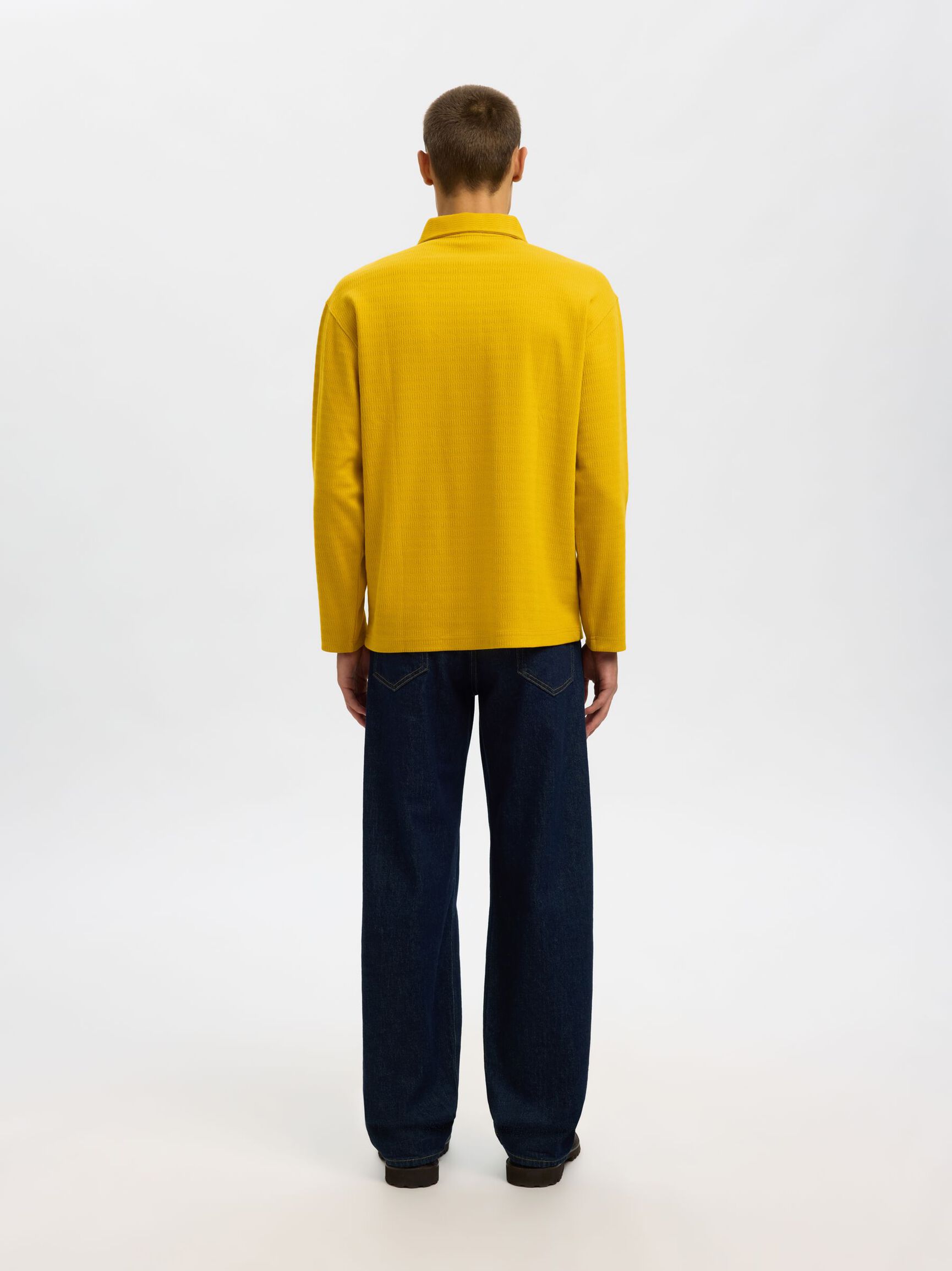 100% BAUMWOLL LANGARM-POLOSHIRT, Gold Flake, highres