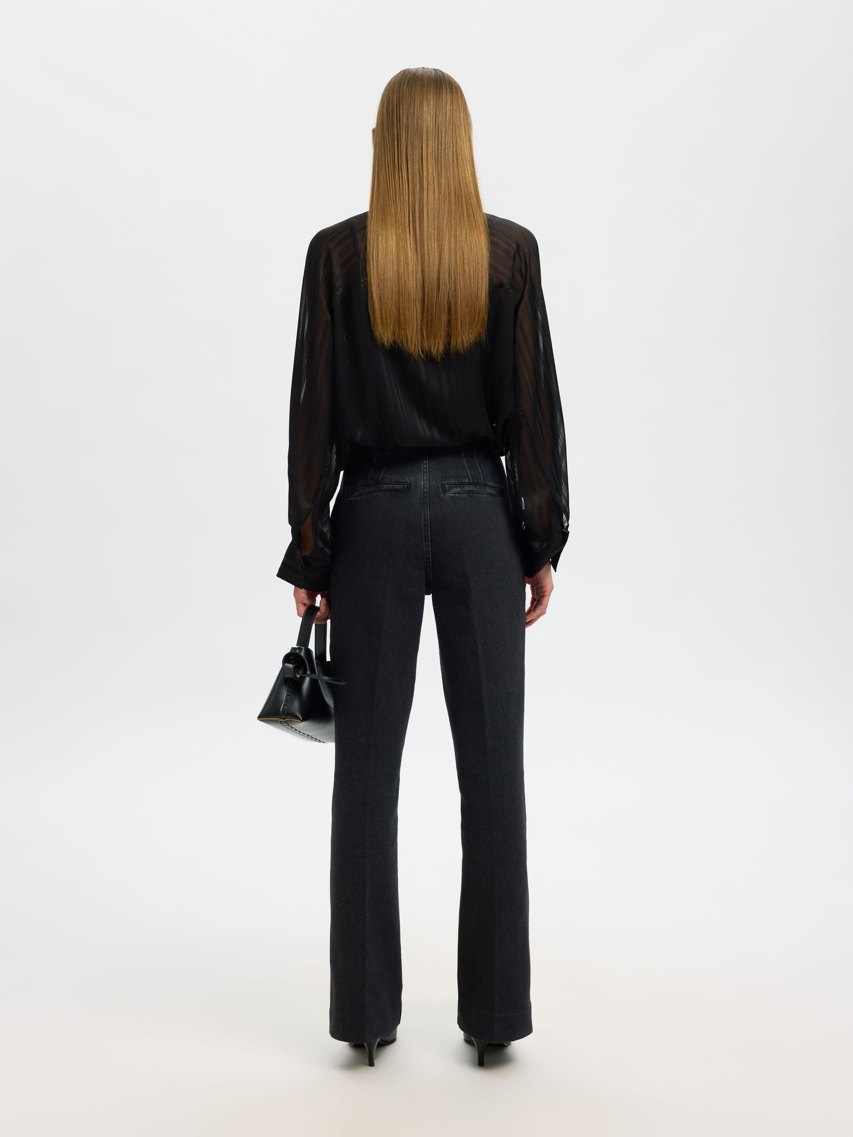DOORSCHIJNENDE OVERHEMD MET LANGE MOUWEN, Black, highres