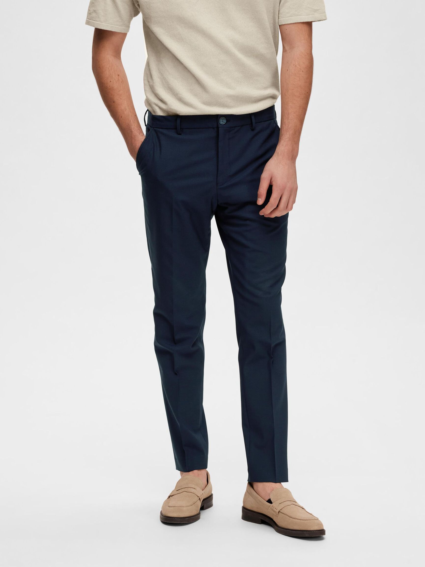 SLIM FIT WOOL BLEND SUIT TROUSERS, Navy Blazer, highres