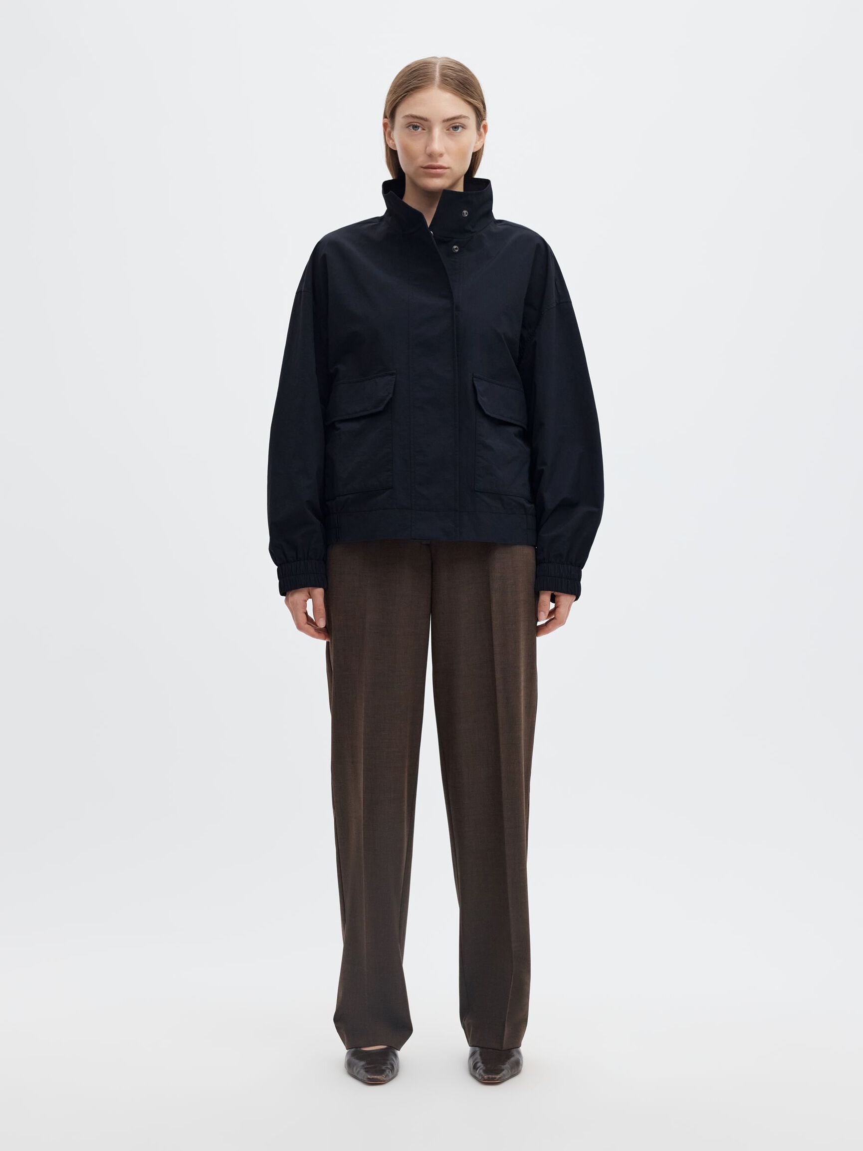 SHORT HIGH NECK JACKET, Dark Sapphire, highres