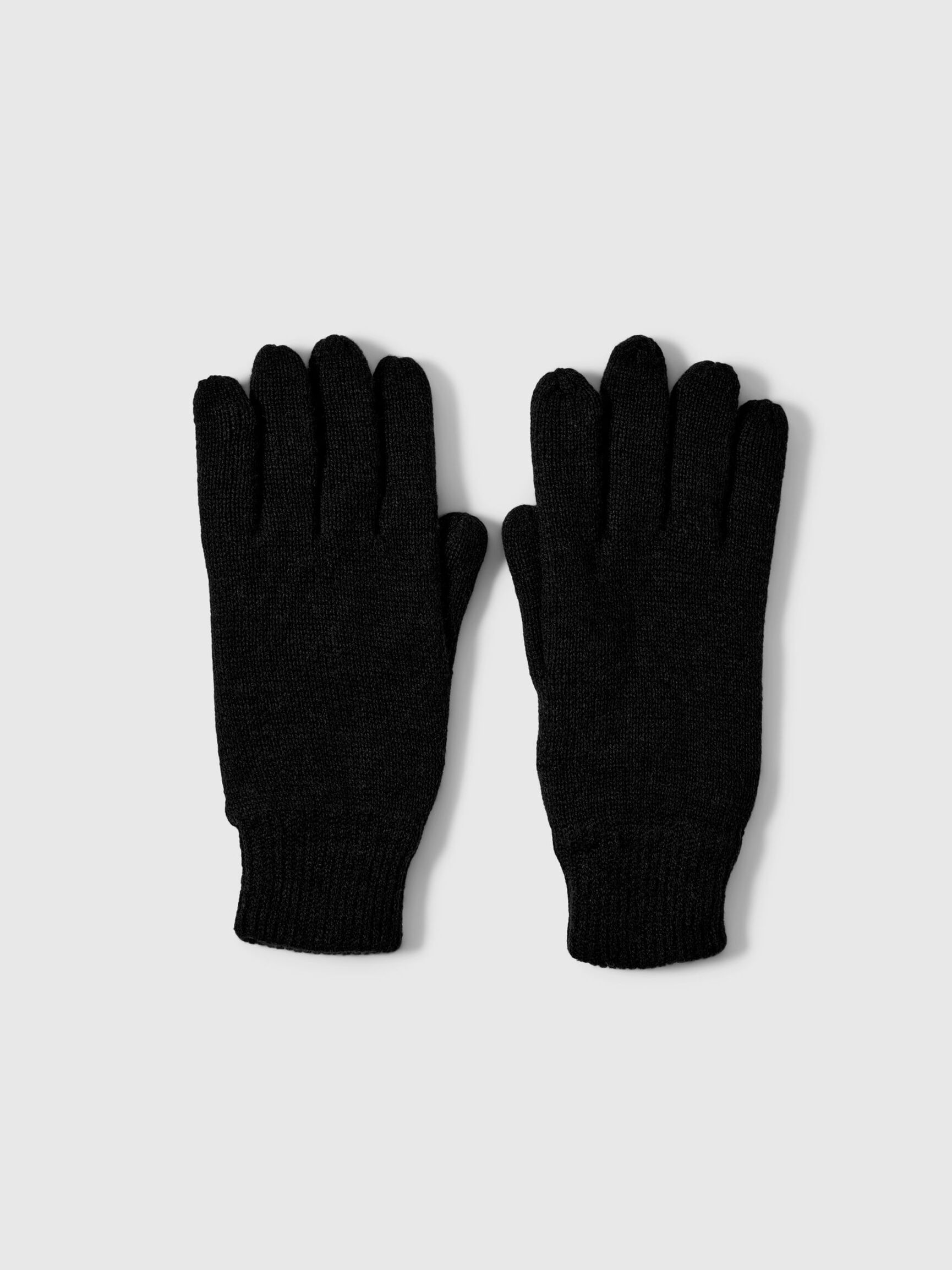 WOOL BLEND RIBBED GLOVES, Black, highres