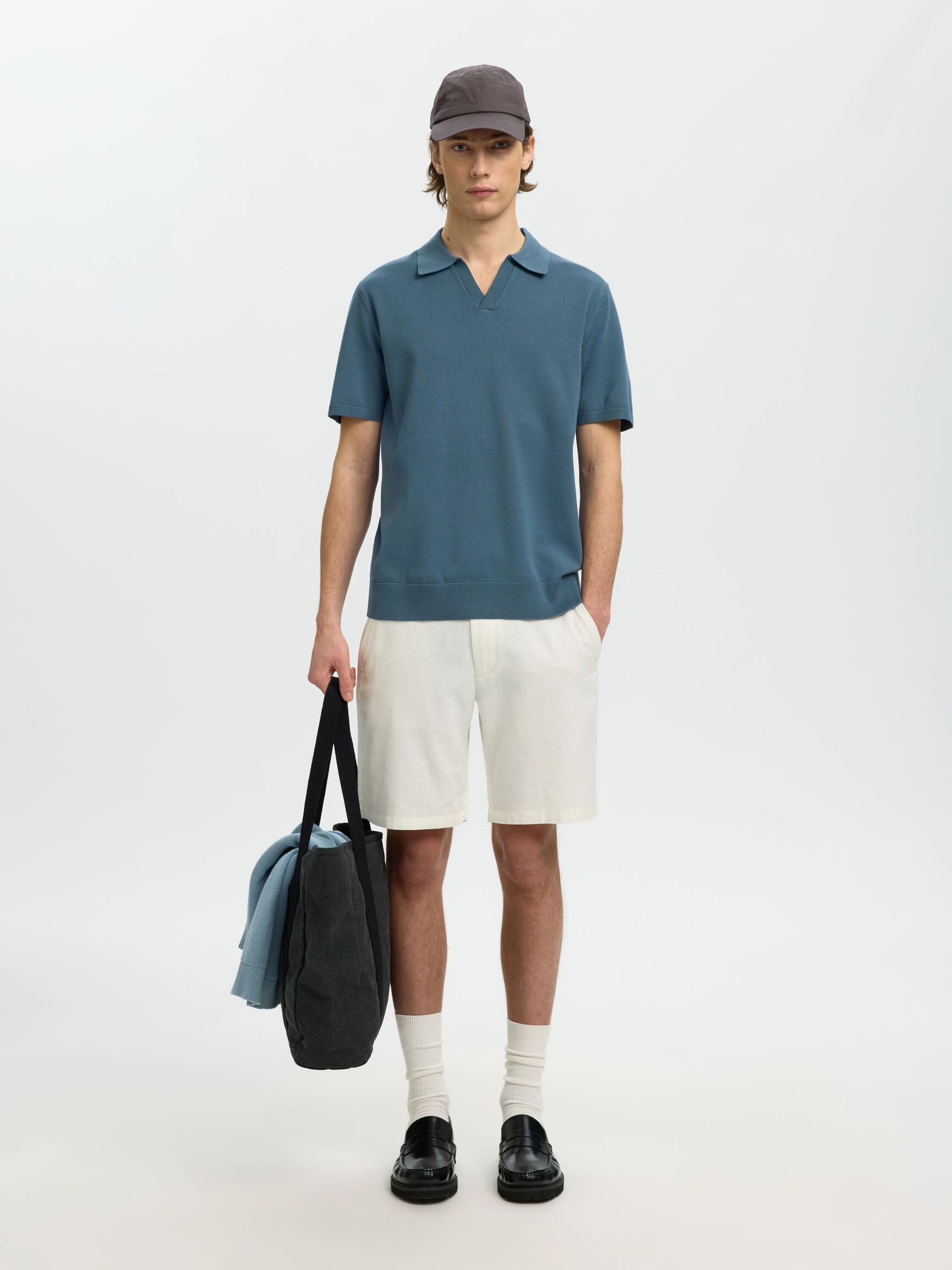 KNITTED POLO SHIRT, Blue Mirage, highres