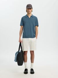 KNITTED POLO SHIRT, Blue Mirage, highres