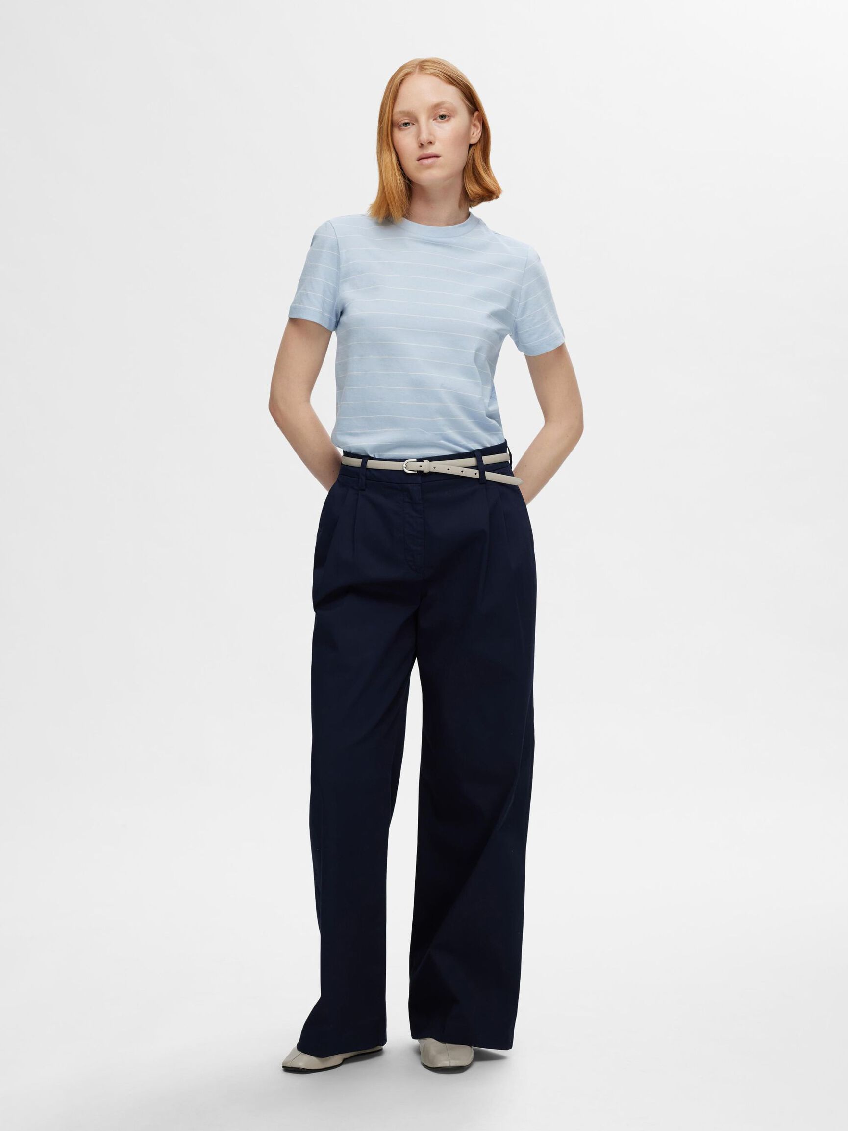 STRIPED COTTON T-SHIRT, Cashmere Blue, highres