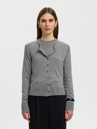 100% MERINO WOOL KNITTED CARDIGAN, Medium Grey Melange, highres