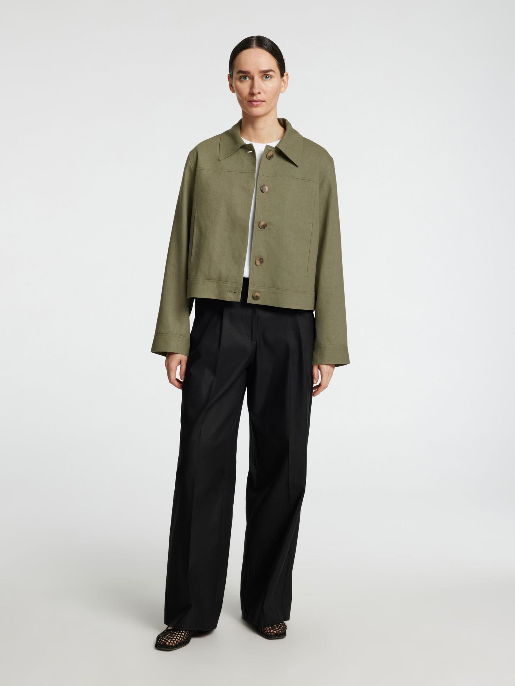 LONG SLEEVED SHORT JACKET, Vetiver, highres