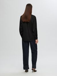 LONG SLEEVED SATIN SHIRT, Black, highres