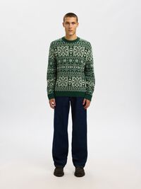 WOLLMIX PULLOVER MIT RUNDHALSAUSSCHNITT, Dark Green, highres