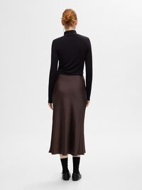 SATIJN MIDDELLANGE ROK, Coffee Bean, highres