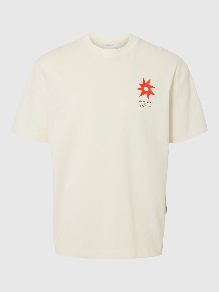 Selected PRINTED T-SHIRT, Egret, highres - 16096794_Egret_001.jpg