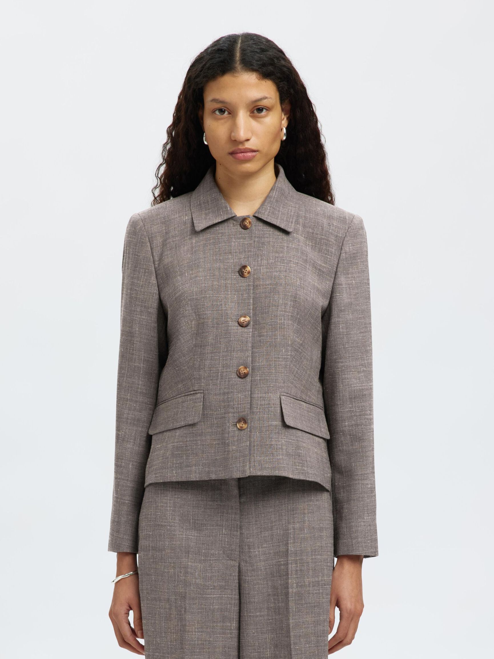 KORT GETAILEERD BLAZER, Dark Sand Melange, highres