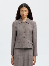 KORT GETAILEERD BLAZER, Dark Sand Melange, highres