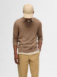 GEBREIDE POLO MET LANGE MOUWEN, Teak, highres