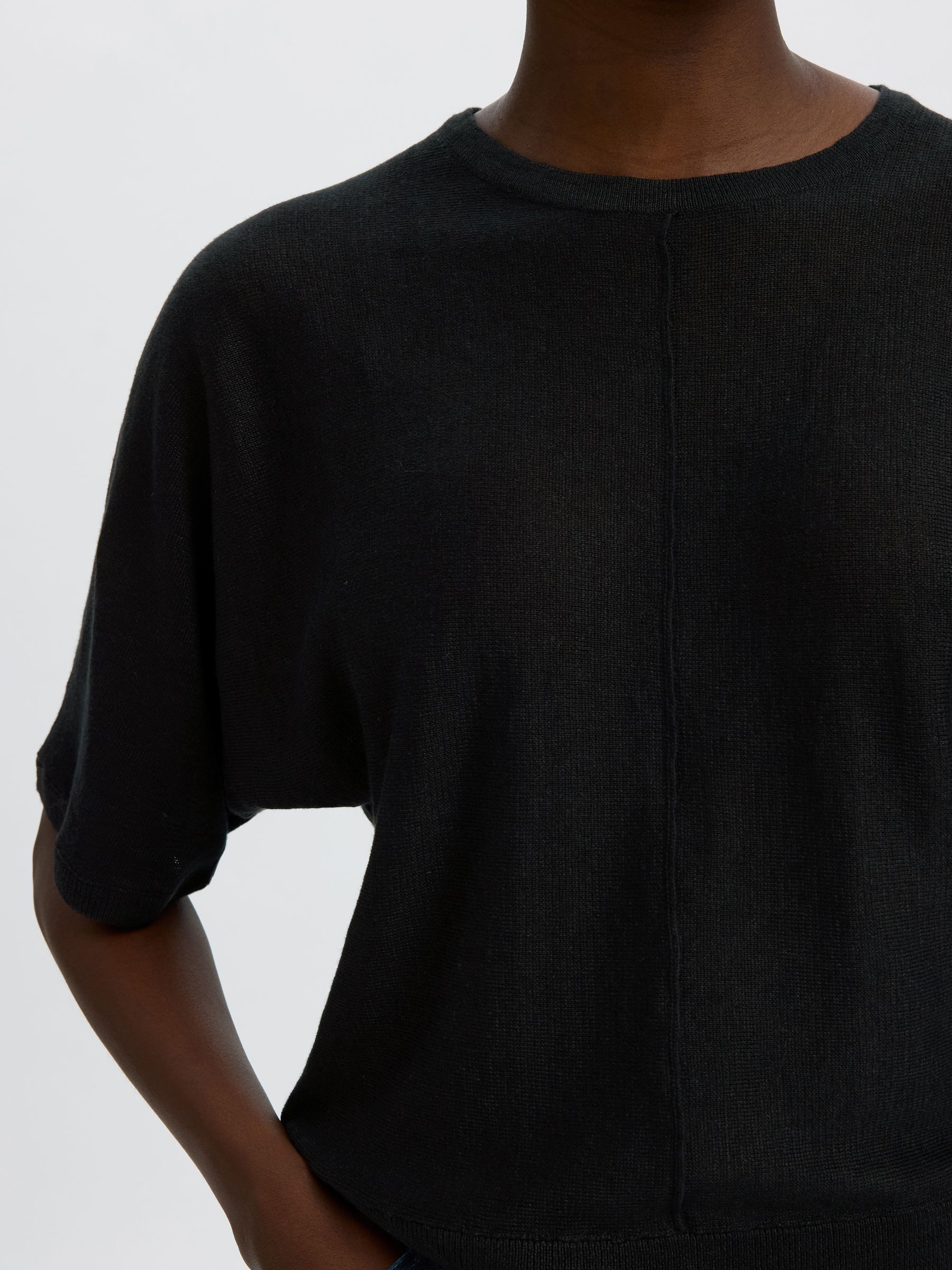 100% LINEN KNITTED TOP, Black, highres