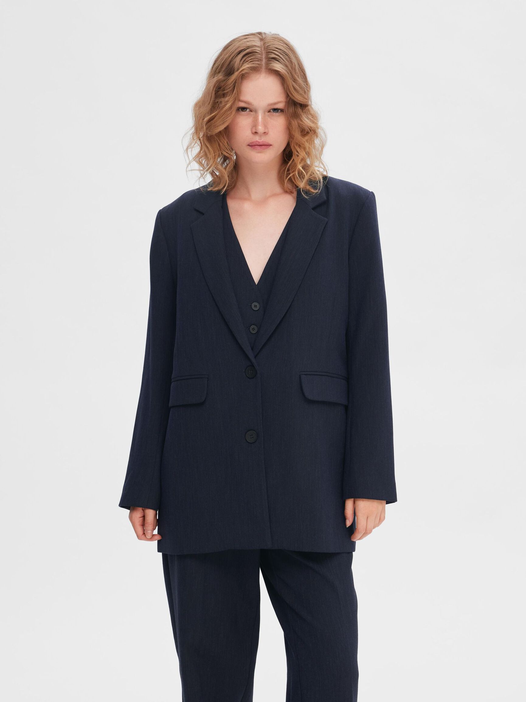 VISCOSE BLEND OVERSIZED BLAZER, Dark Sapphire, highres
