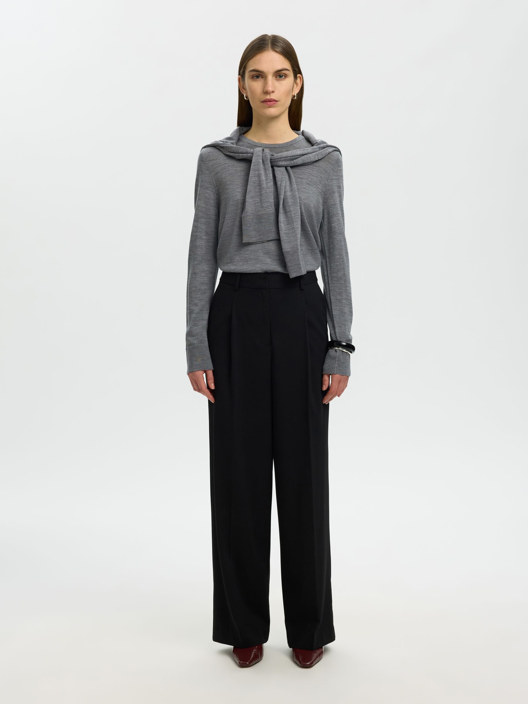 100% MERINO WOOL PULLOVER, Medium Grey Melange, highres