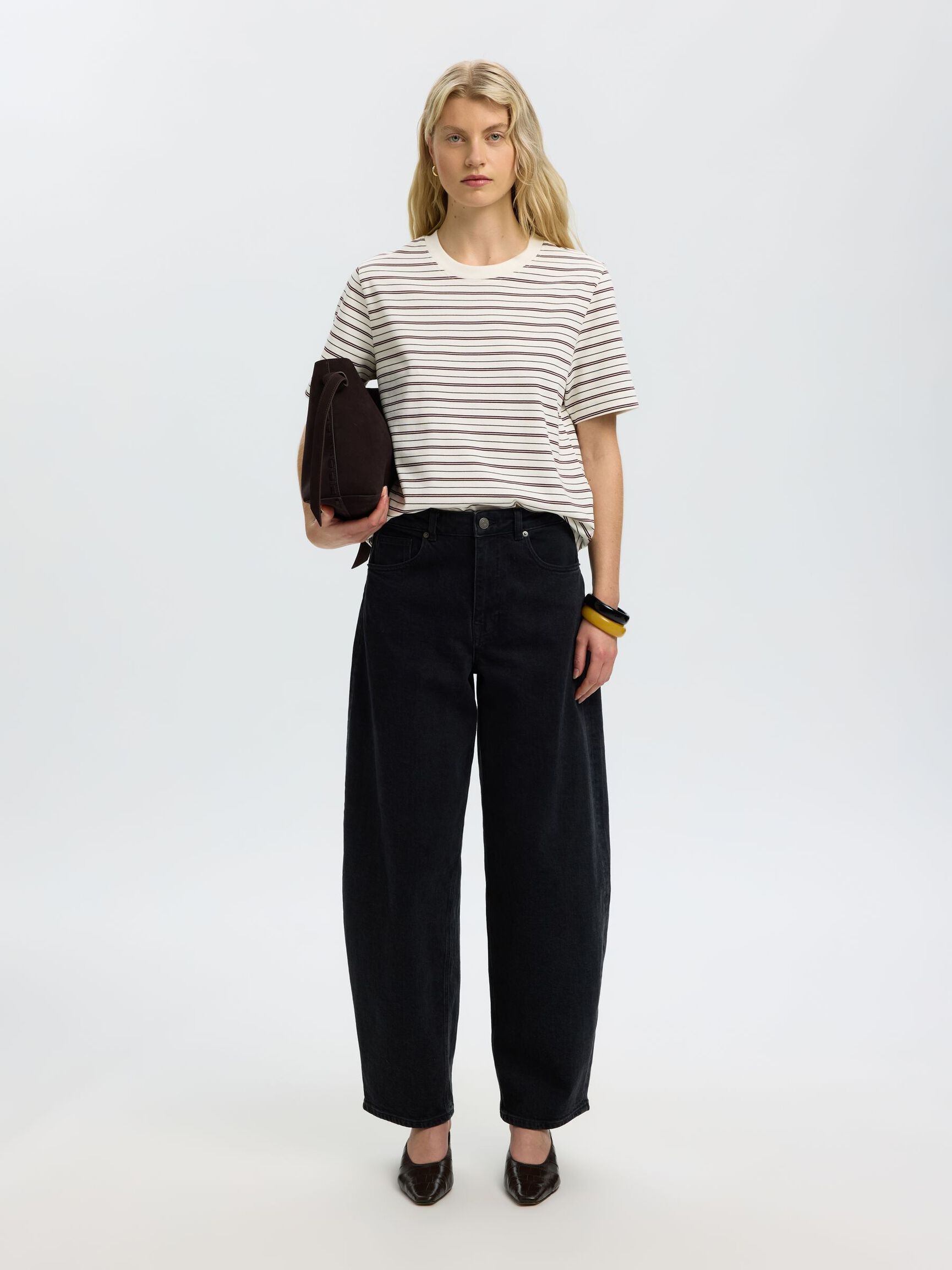 STRIPED BOXY FIT T-SHIRT, Tawny Port, highres
