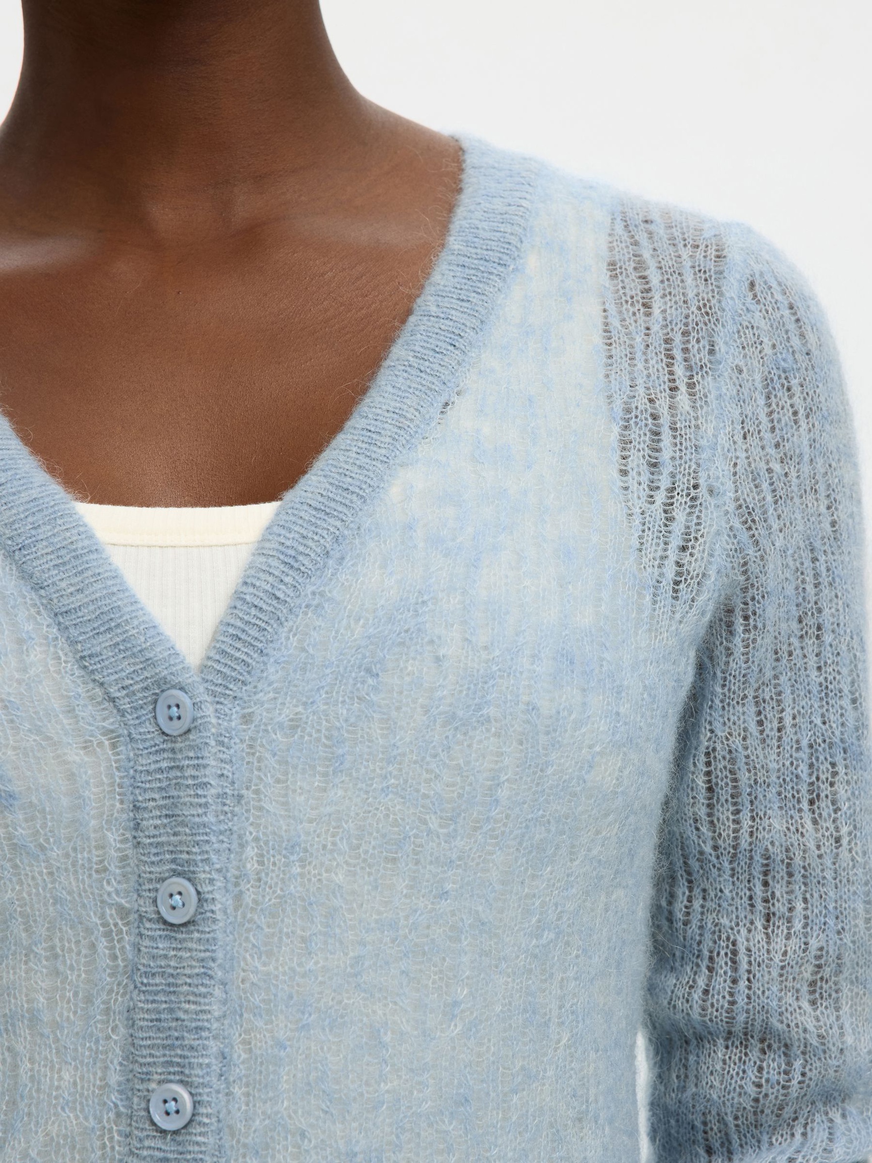MOHAIR MÉLANGÉ CARDIGAN, Dusty Blue, highres