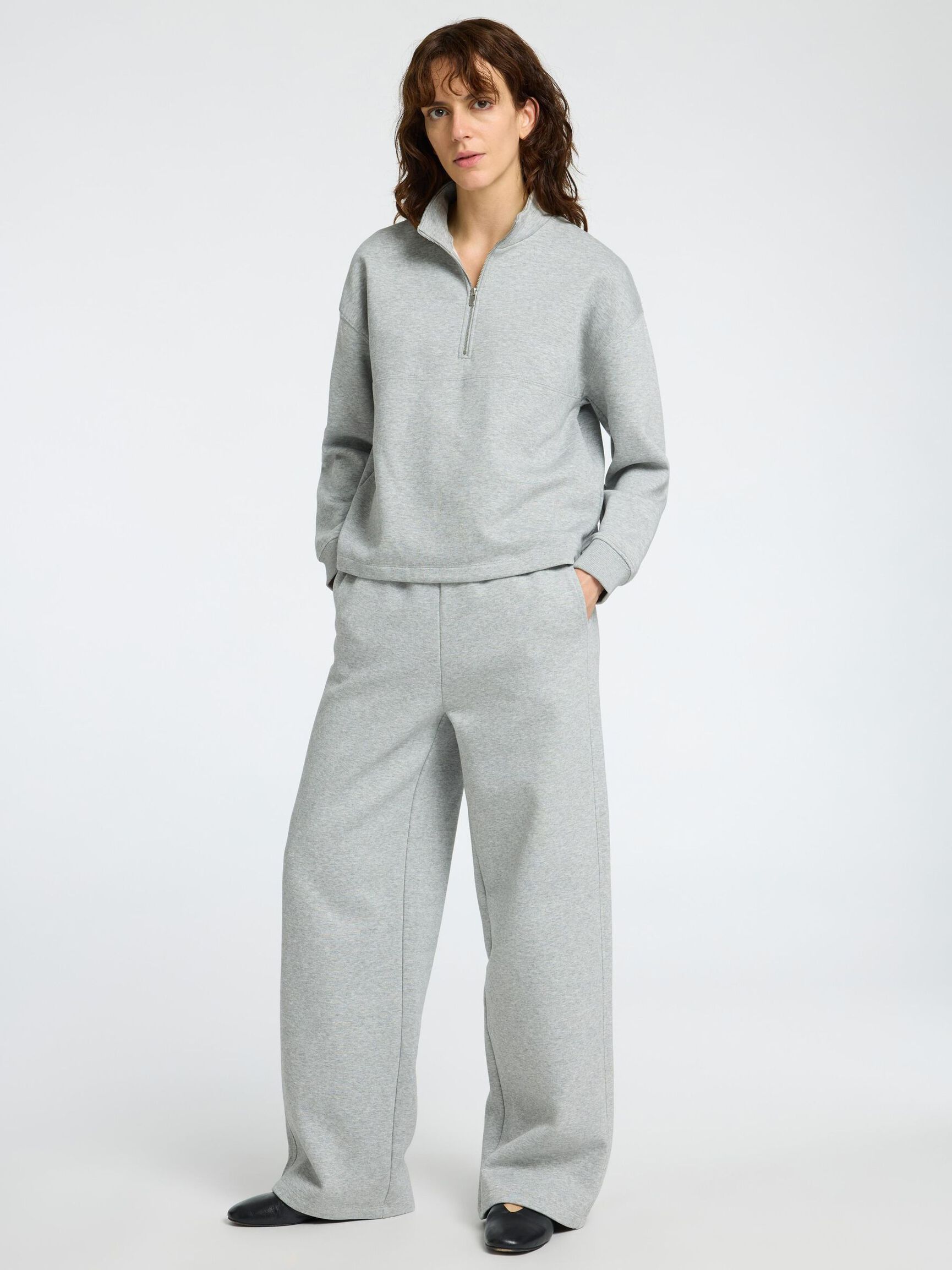 WIDE LEG SWEATPANTS, Light Grey Melange, highres