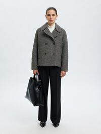 WOOL BLEND BOUCLE SHORT JACKET, Medium Grey Melange, highres
