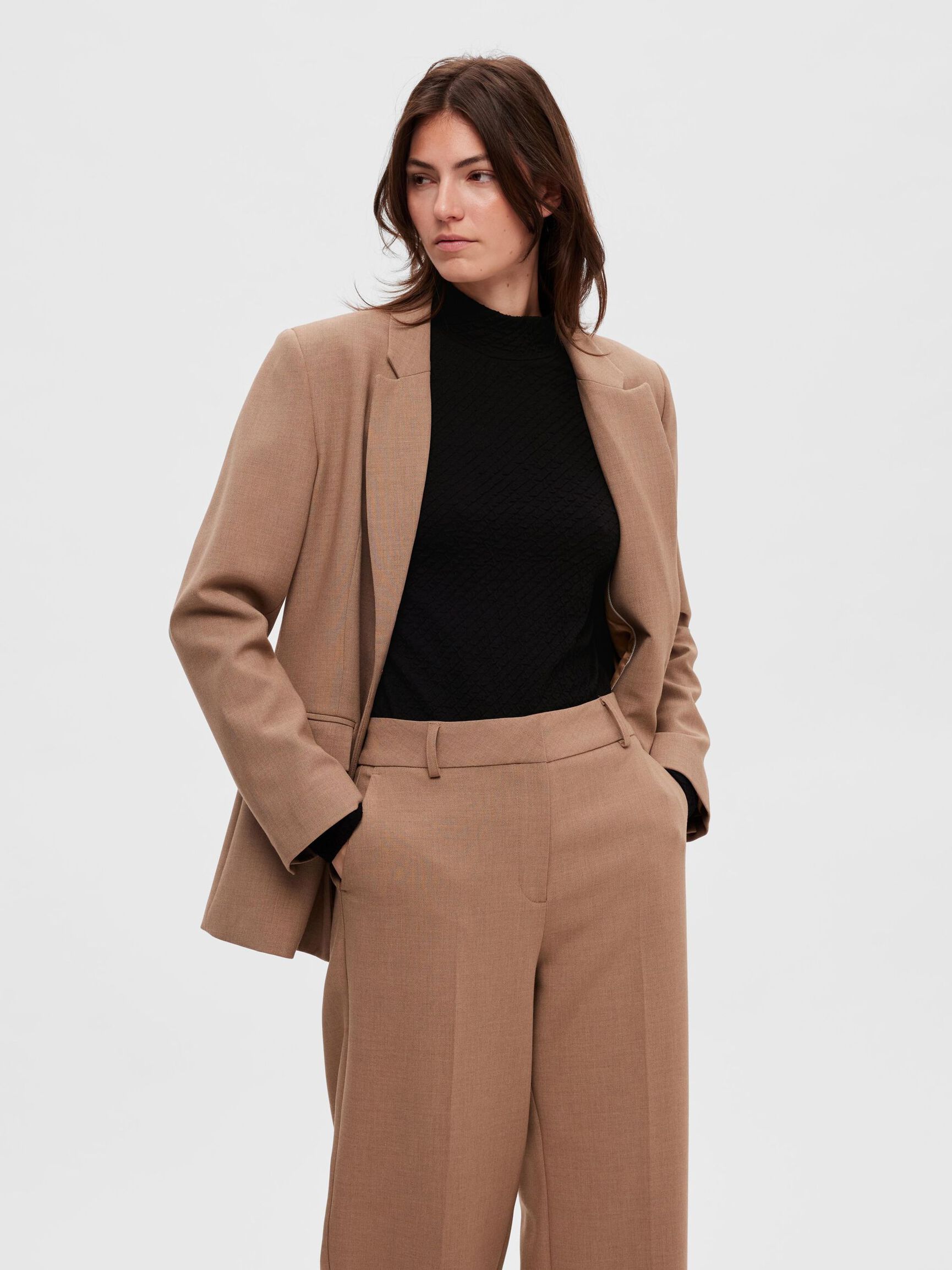 COL MONTANT TEXTURÉ TOP EN MAILLE, Black, highres