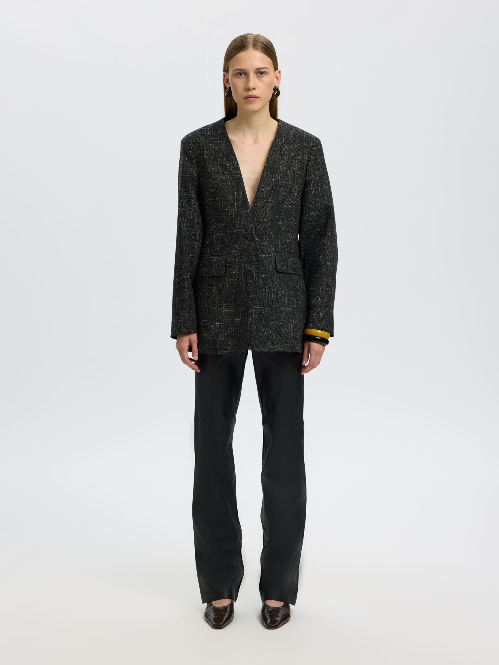 WOOL BLEND BLAZER, Dark Grey, highres